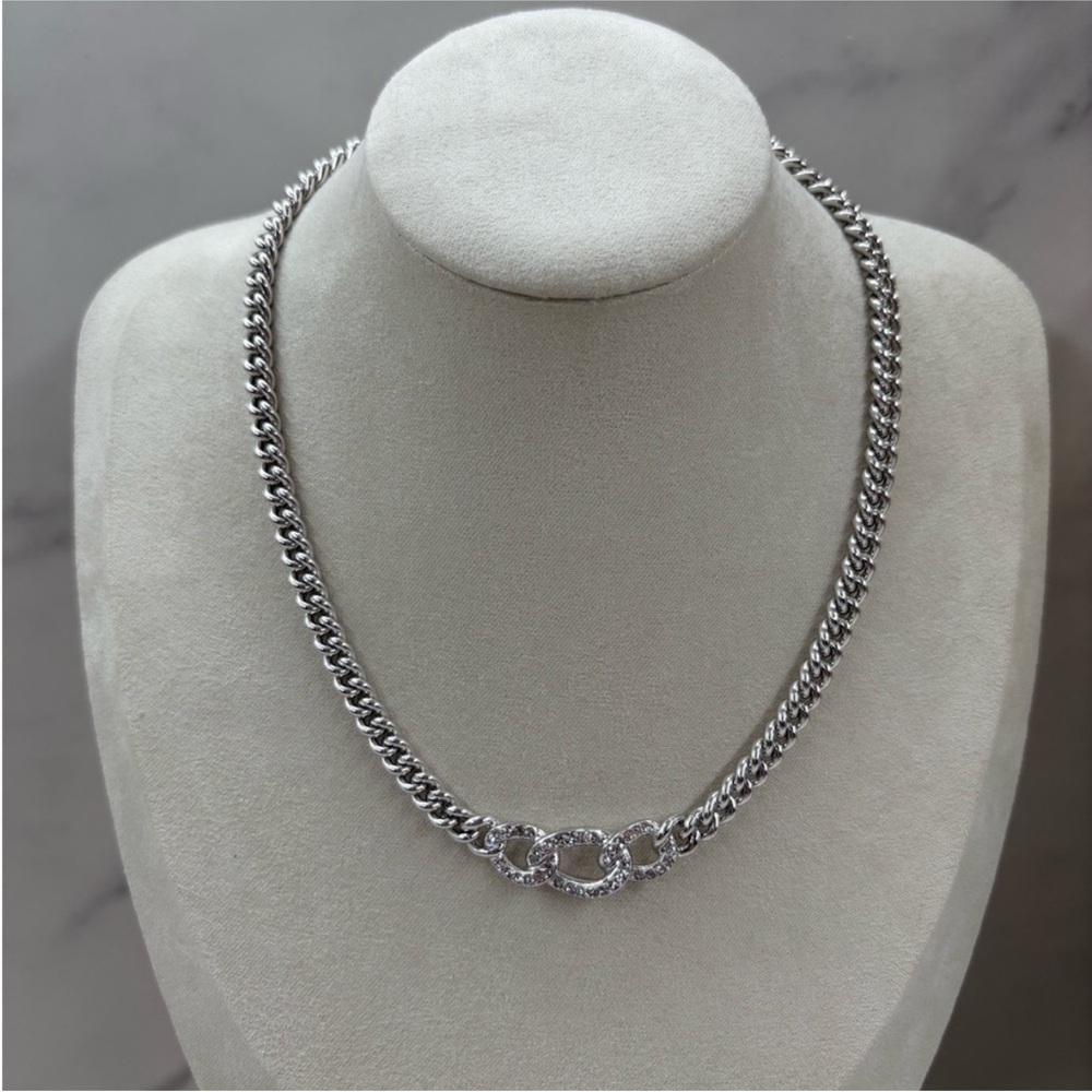 *Sold* Christian Dior Silver Chain Interlocking Links Rhinestone Necklace